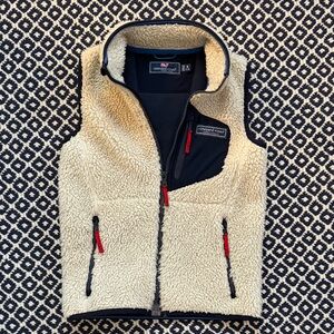 Vineyard Vines Cream Sherpa Vest with Red Details